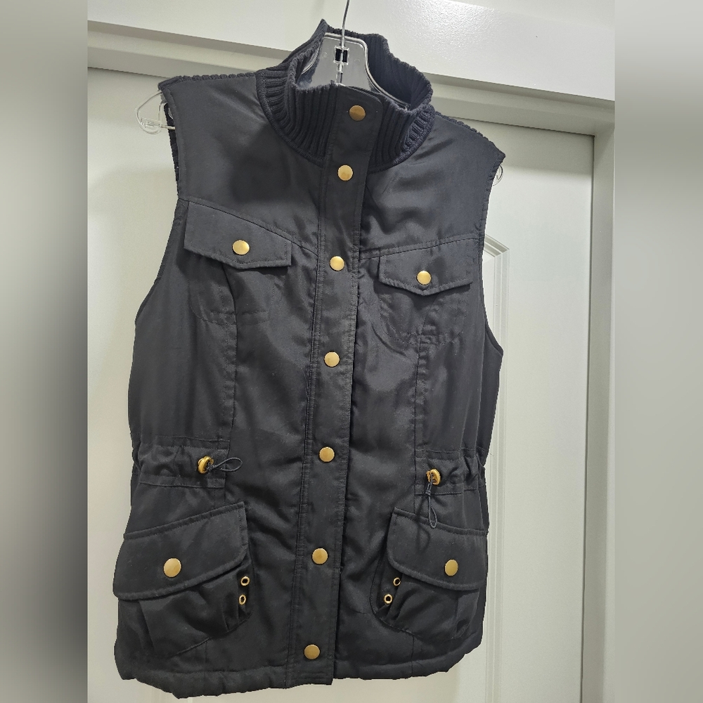 Jones New York Women’s Black Utility Vest with Brass Color Hardware